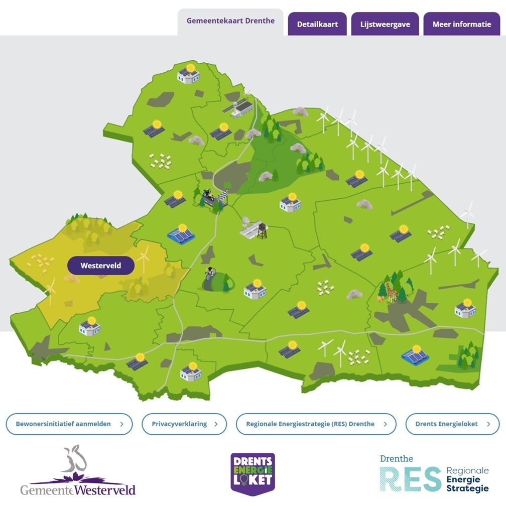 interactieve kaart met duurzame energieprojecten in Drenth