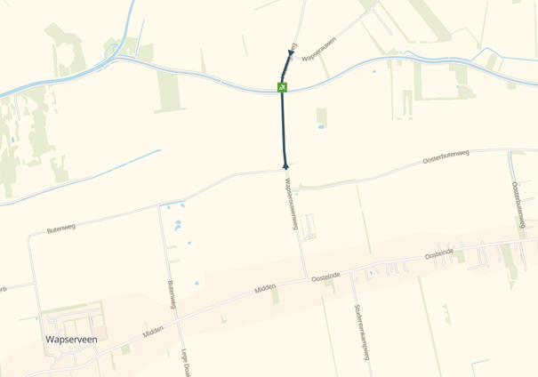 Kaart met wegafsluiting brug Wapserouwenweg